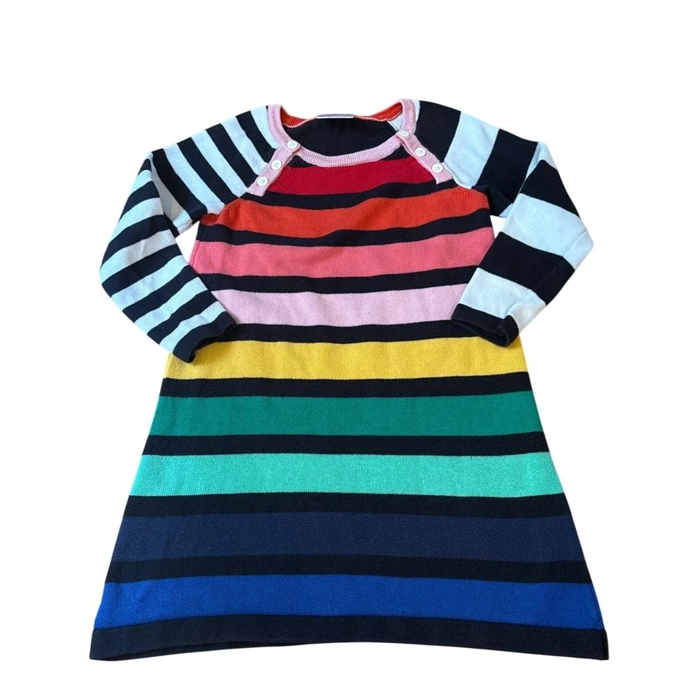 Hanna Andersson Sweater Dress Kids Multicolor Rainbow Striped Knit SIZE 110/5